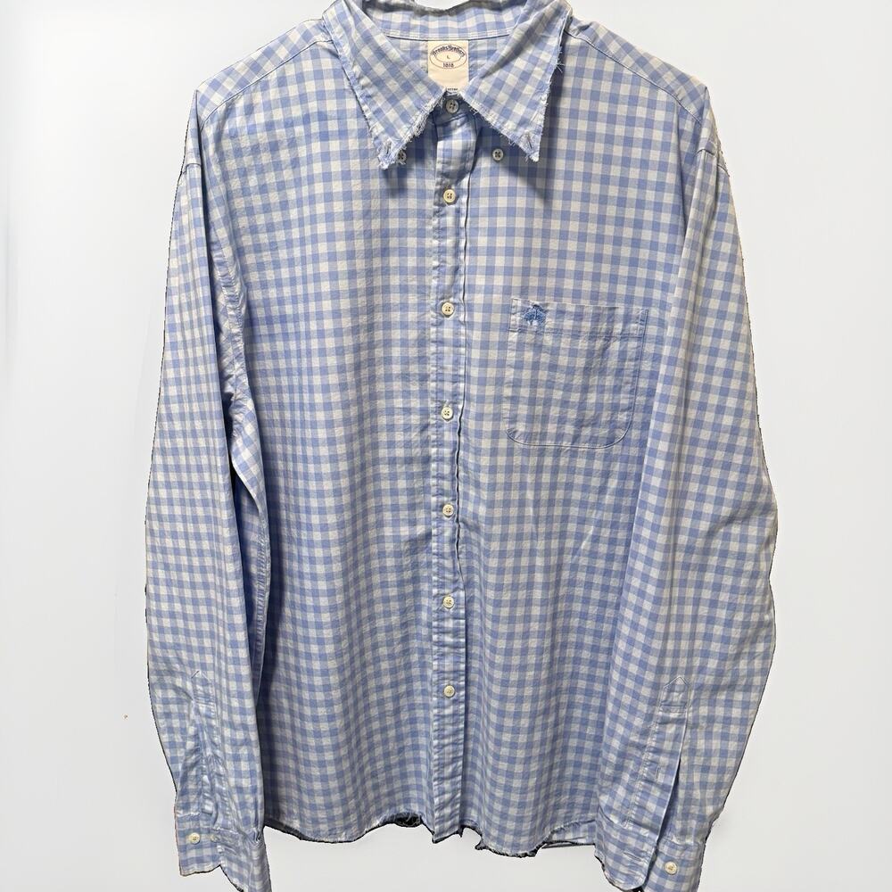 Blue/White Checkered Brooke's Brothers 1818 Long Sleeve Button Up w/ Distressing